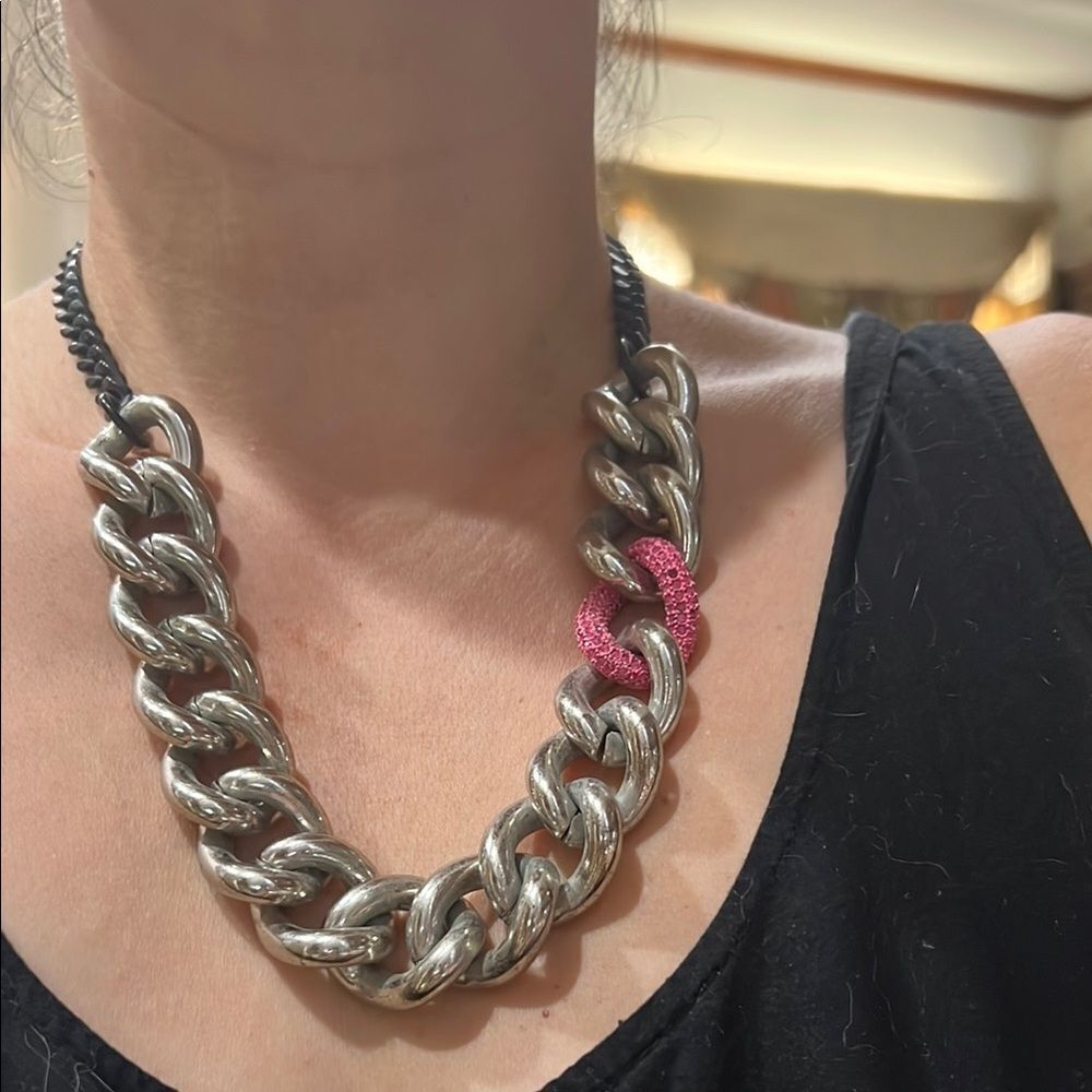 Silver and Pink Chunky Chain Necklace